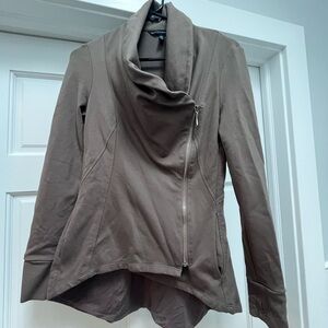 White House Black Market Brown Leather Jacket Asymmetrical Design